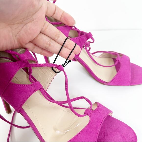 NEW Marc Fisher Size 8.5 Pink Faux Suede Lace Up Heeled Sandals - Picture 11 of 12